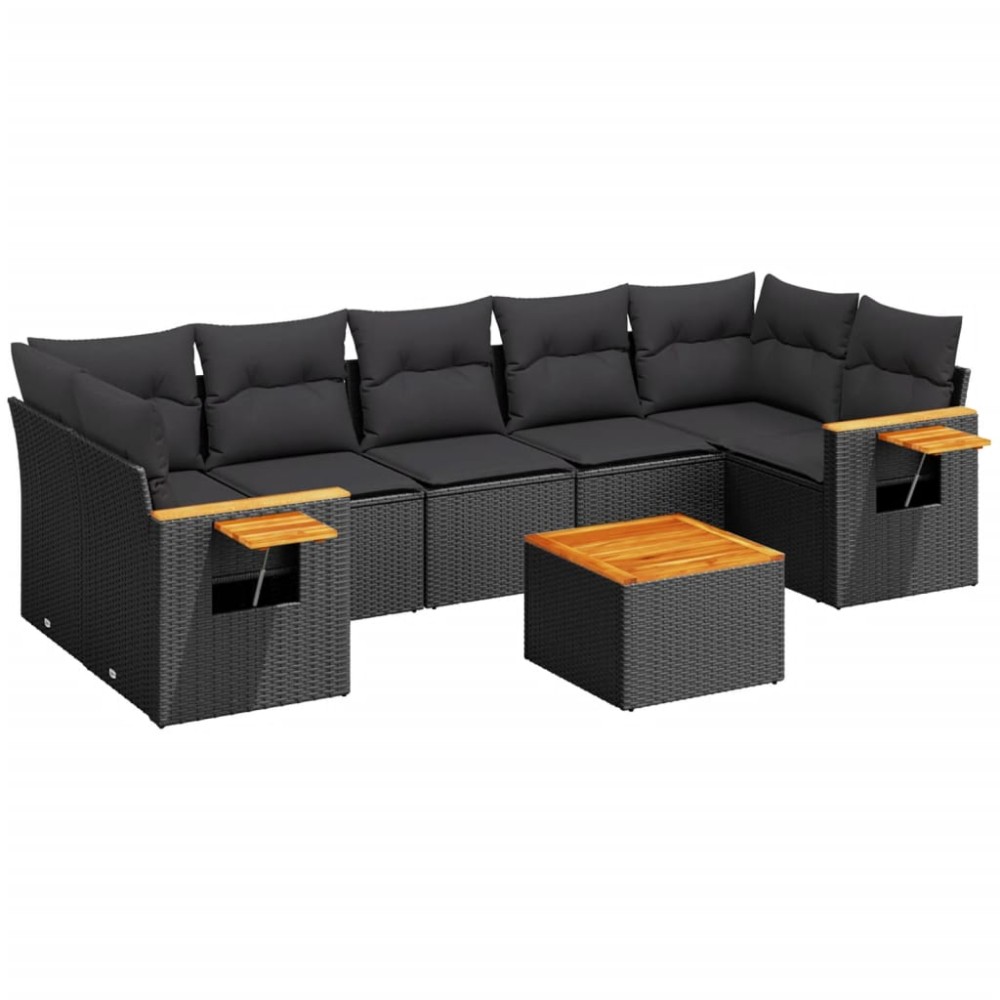 vidaXL Set mobilier de grădină cu perne, 8 piese, negru, poliratan