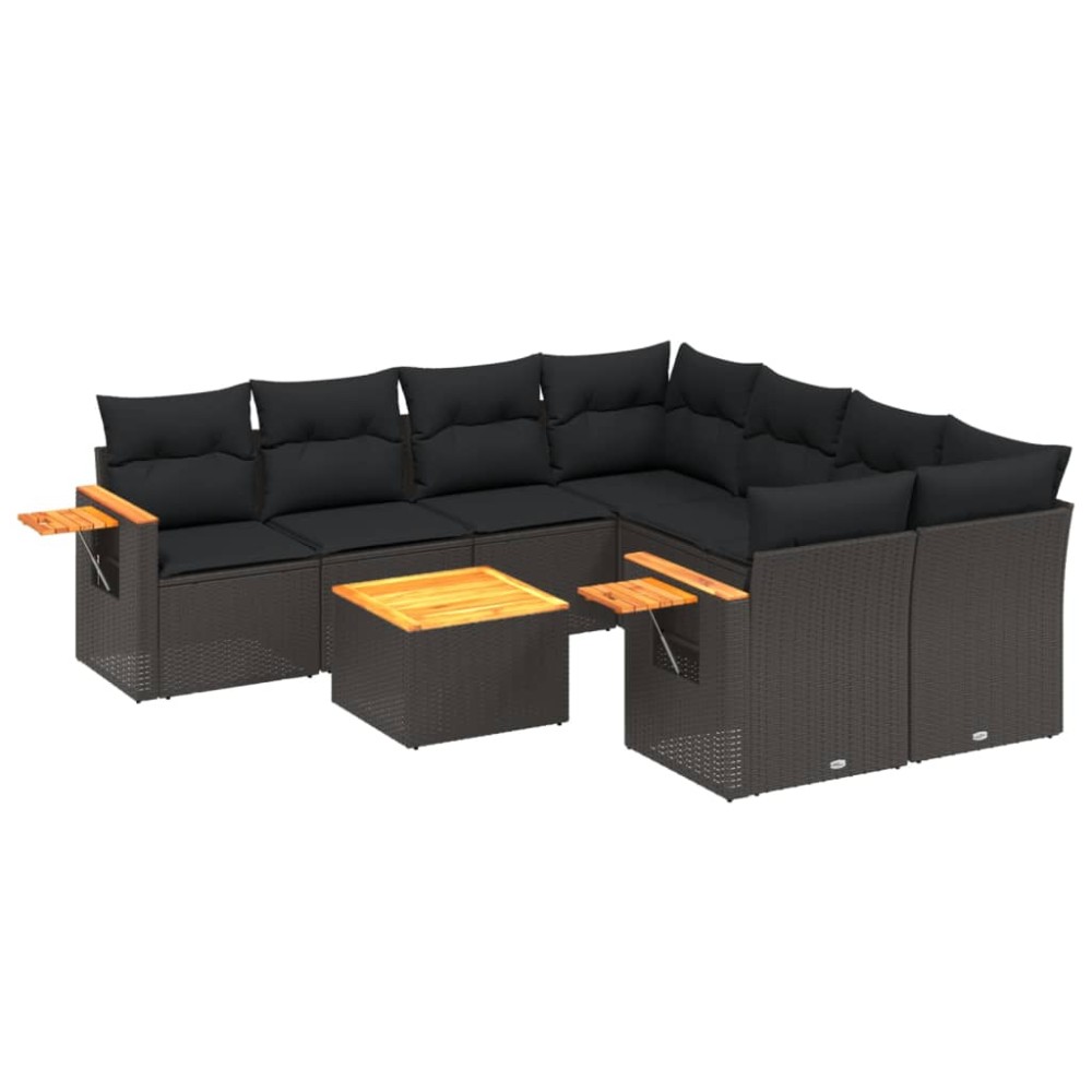 vidaXL Set mobilier de grădină cu perne, 9 piese, negru, poliratan