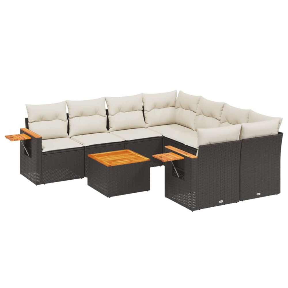 vidaXL Set mobilier de grădină cu perne, 9 piese, negru, poliratan
