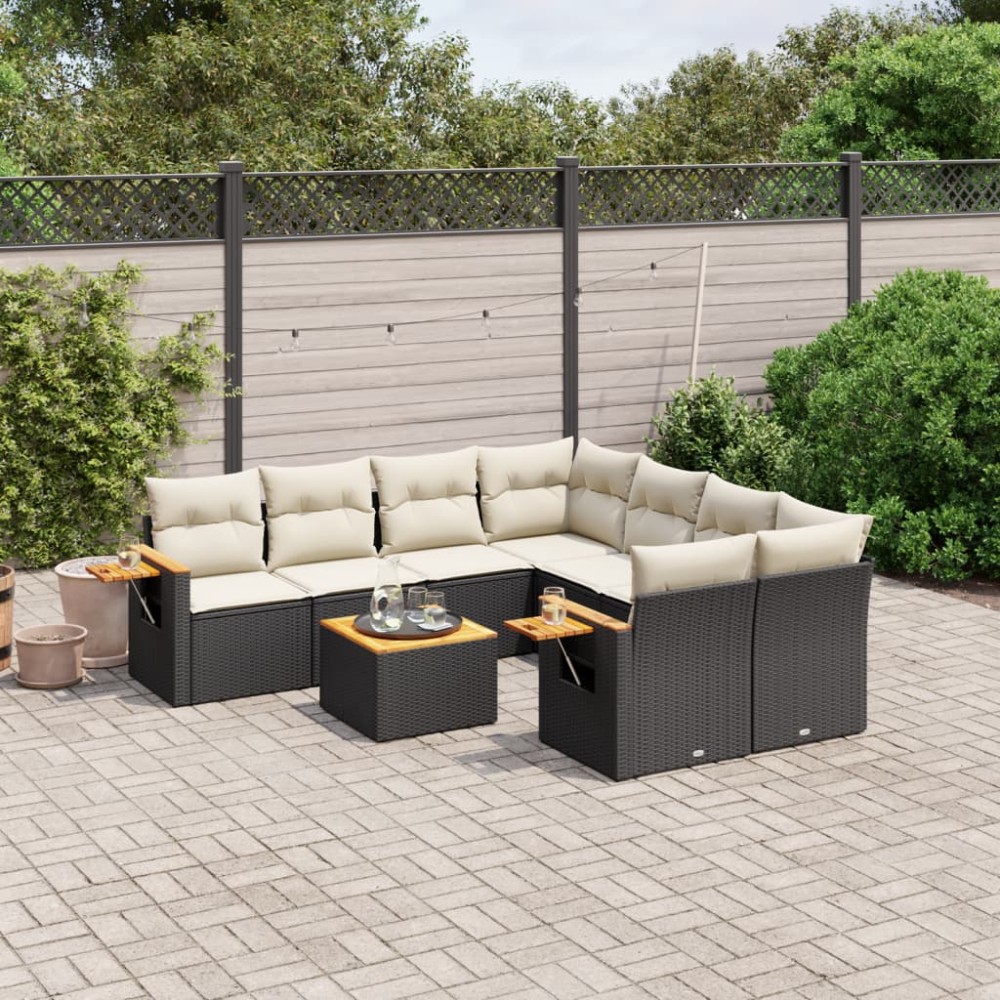 vidaXL Set mobilier de grădină cu perne, 9 piese, negru, poliratan