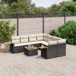 vidaXL Set mobilier de grădină cu perne, 9 piese, negru, poliratan