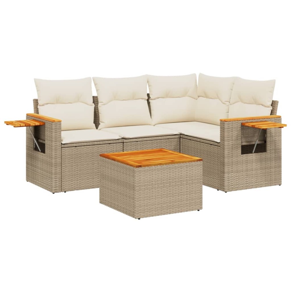vidaXL Set canapele de grădină cu perne, 5 piese, bej, poliratan