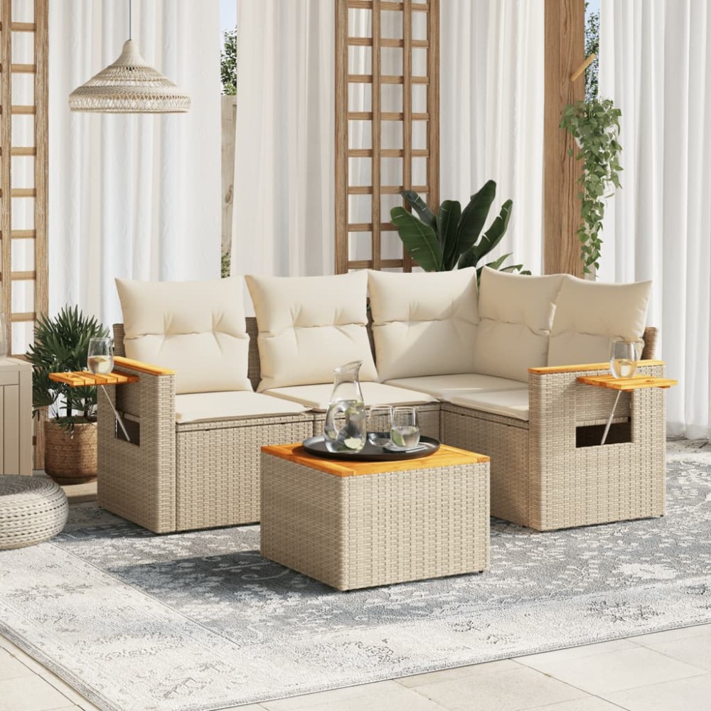 vidaXL Set canapele de grădină cu perne, 5 piese, bej, poliratan