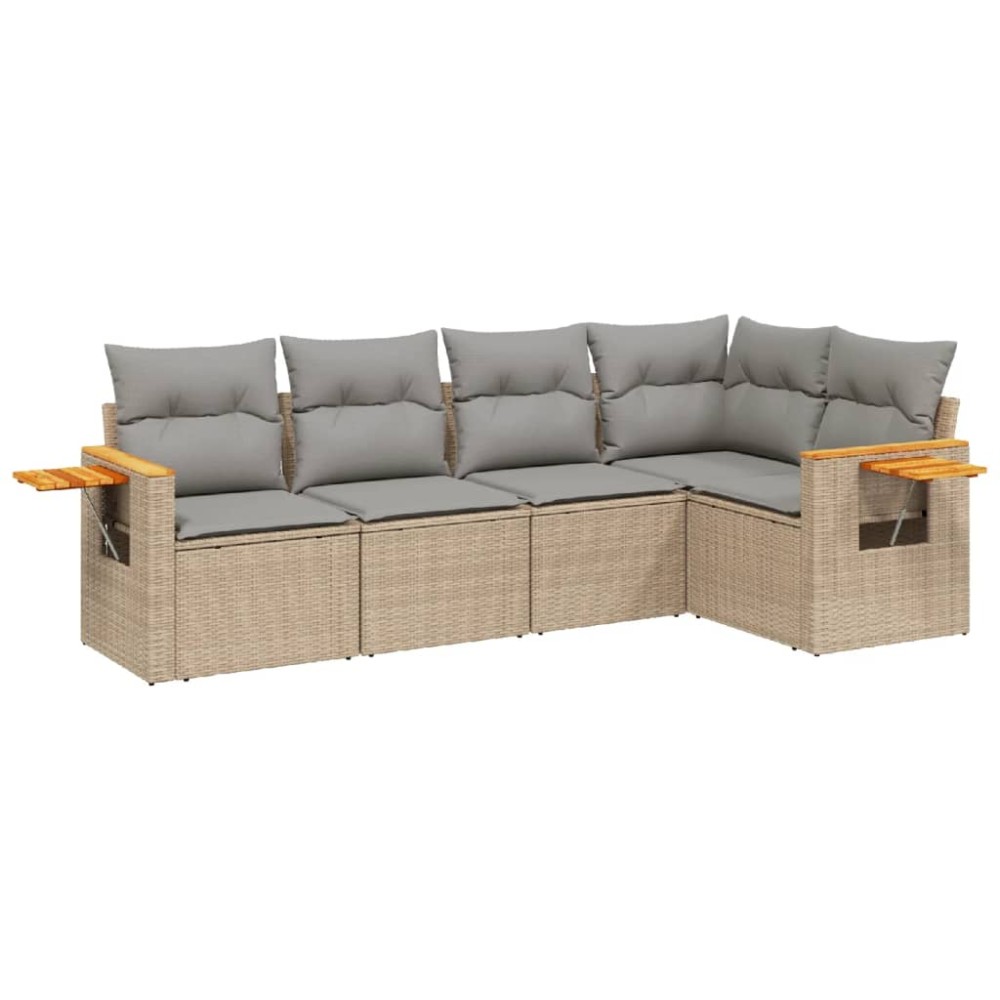 vidaXL Set canapele de grădină cu perne, 5 piese, bej, poliratan