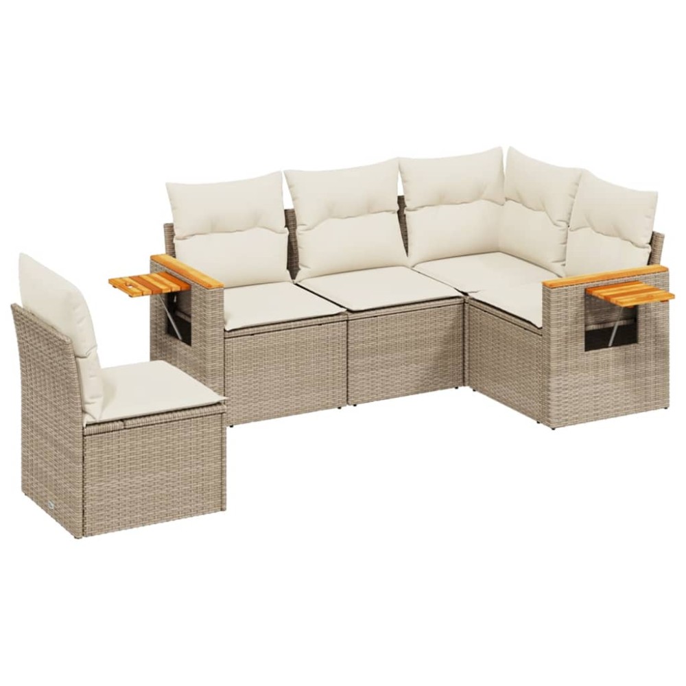 vidaXL Set canapele de grădină cu perne, 5 piese, bej, poliratan
