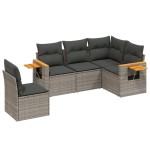 vidaXL Set canapea de grădină cu perne, 5 piese, gri, poliratan vidaXL Set canapea de grădină cu perne, 5 piese, gri, poliratan