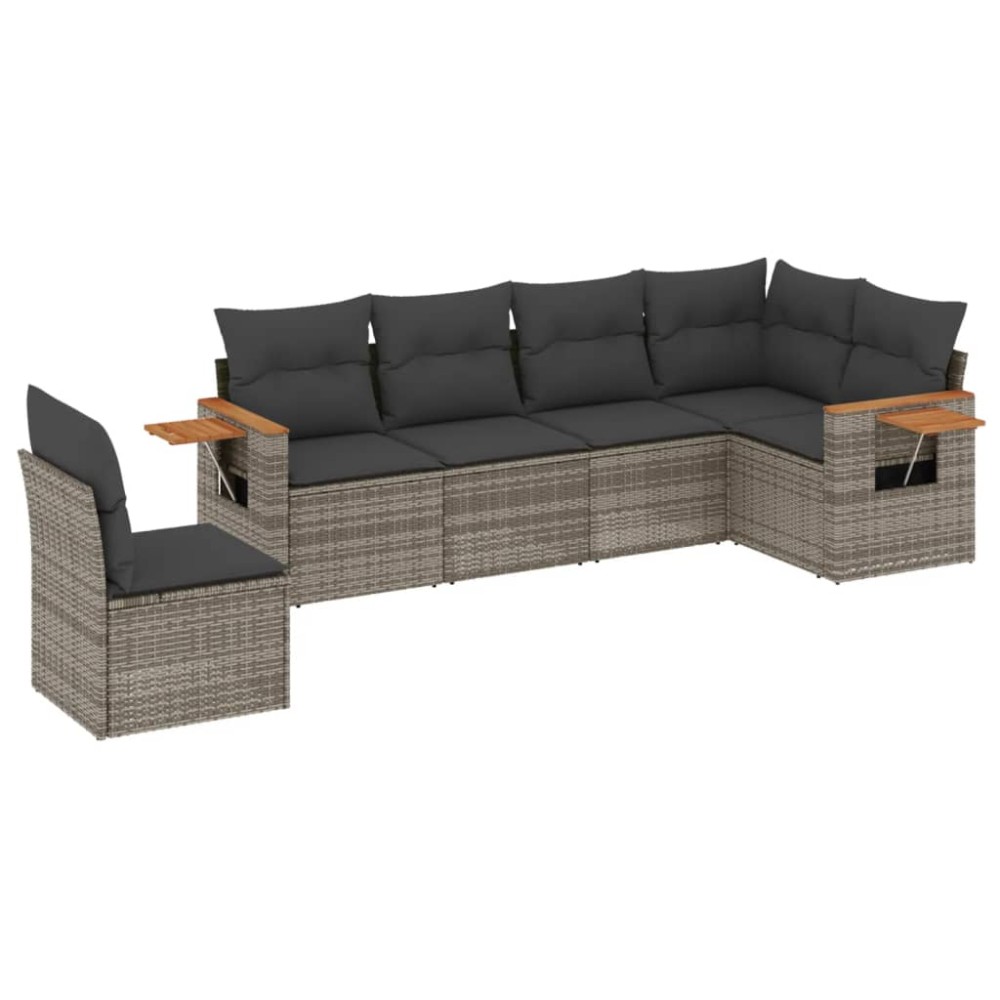 vidaXL Set mobilier grădină cu perne, 6 piese, gri, poliratan