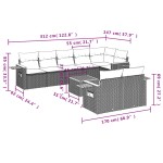 vidaXL Set mobilier de grădină cu perne, 9 piese, negru, poliratan