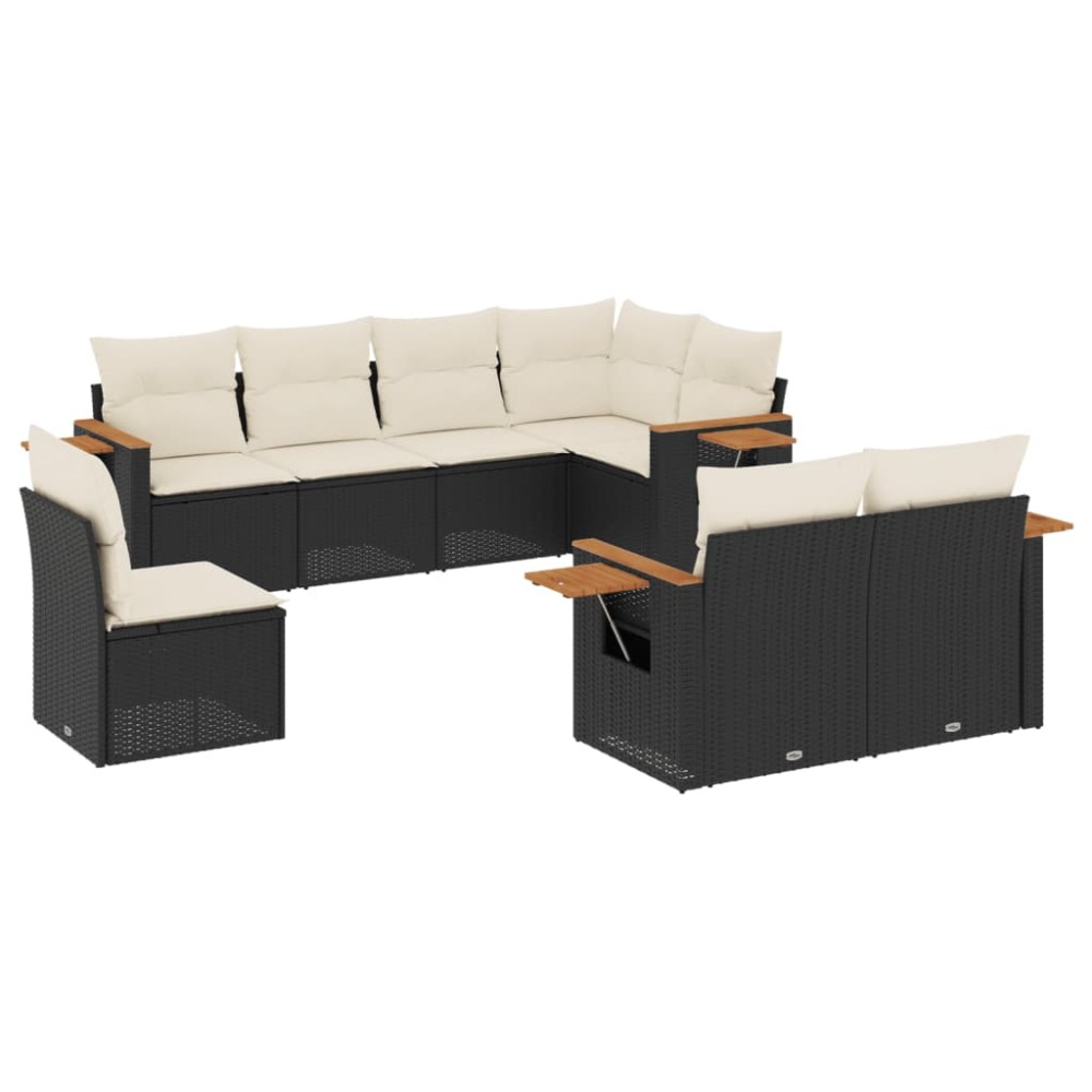 vidaXL Set mobilier de grădină cu perne, 8 piese, negru, poliratan