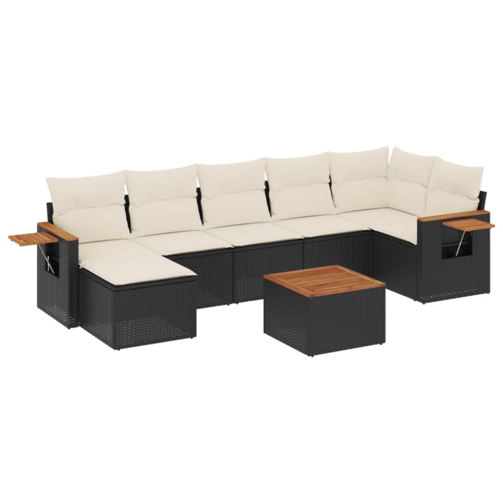 vidaXL Set mobilier de grădină cu perne, 8 piese, negru, poliratan