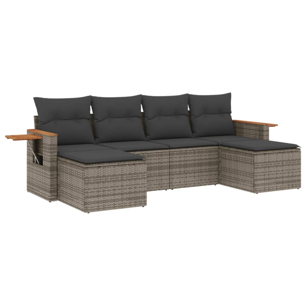 vidaXL Set mobilier grădină cu perne, 6 piese, gri, poliratan