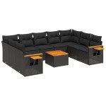 vidaXL Set canapele de grădină cu perne, 10 piese, negru, poliratan
