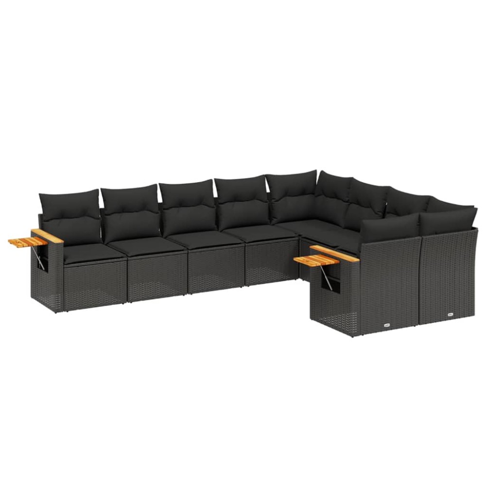 vidaXL Set mobilier de grădină cu perne, 9 piese, negru, poliratan