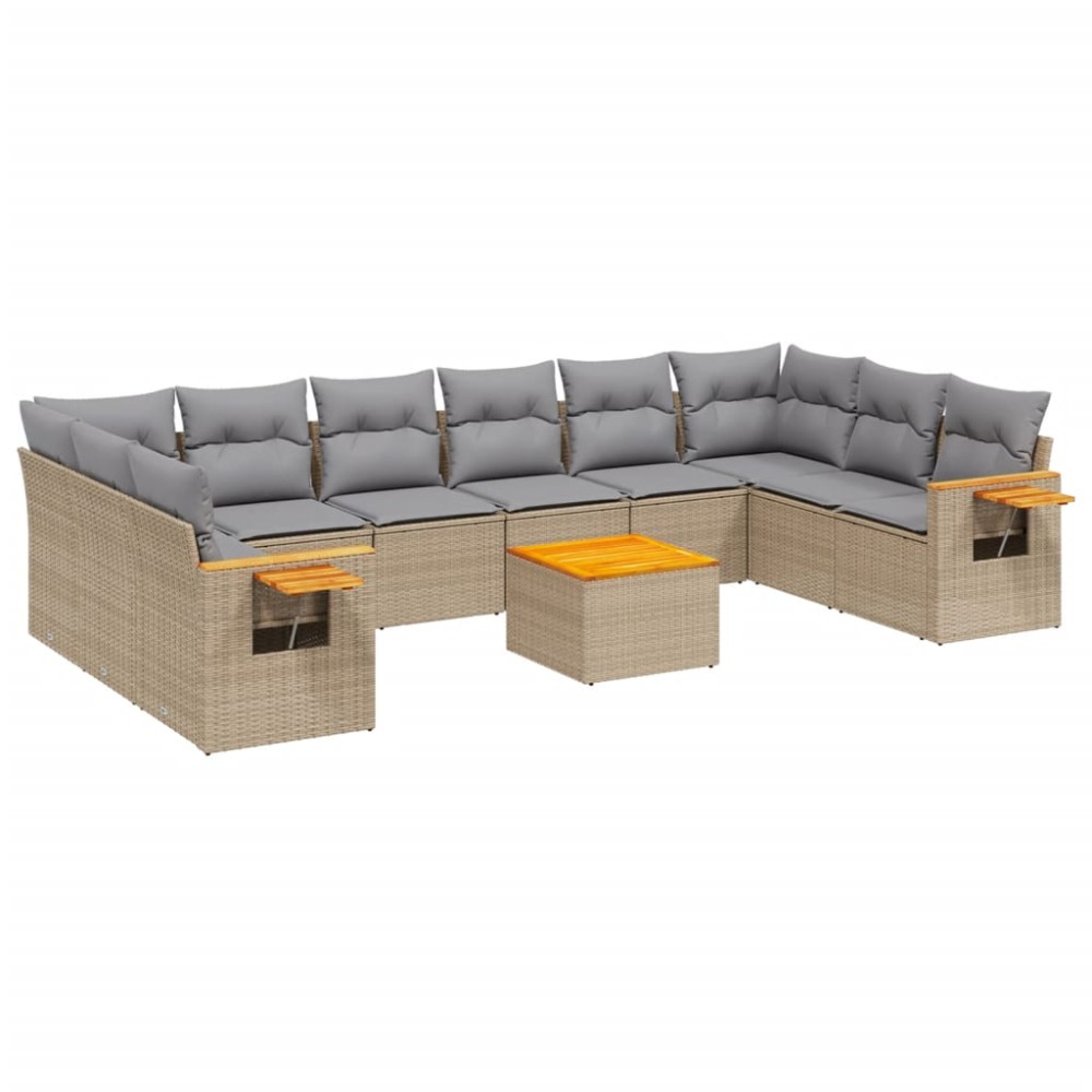 vidaXL Set canapele de grădină cu perne, 11 piese, bej, poliratan