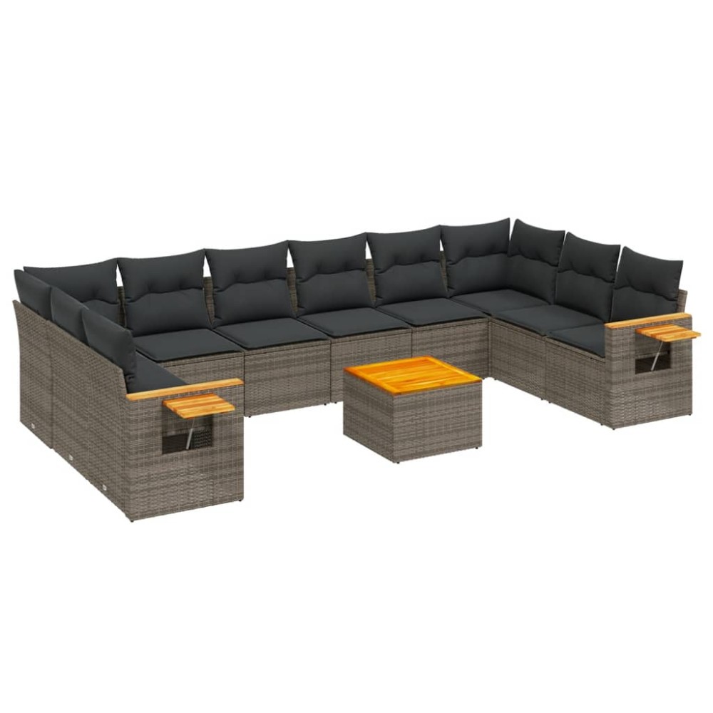 vidaXL Set canapele de grădină cu perne, 11 piese, gri, poliratan