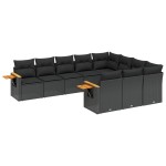 vidaXL Set canapele de grădină cu perne, 10 piese, negru, poliratan