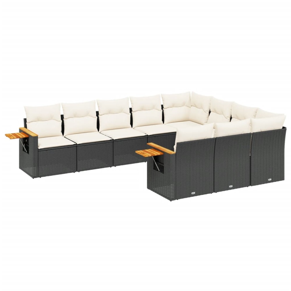 vidaXL Set canapele de grădină cu perne, 10 piese, negru, poliratan