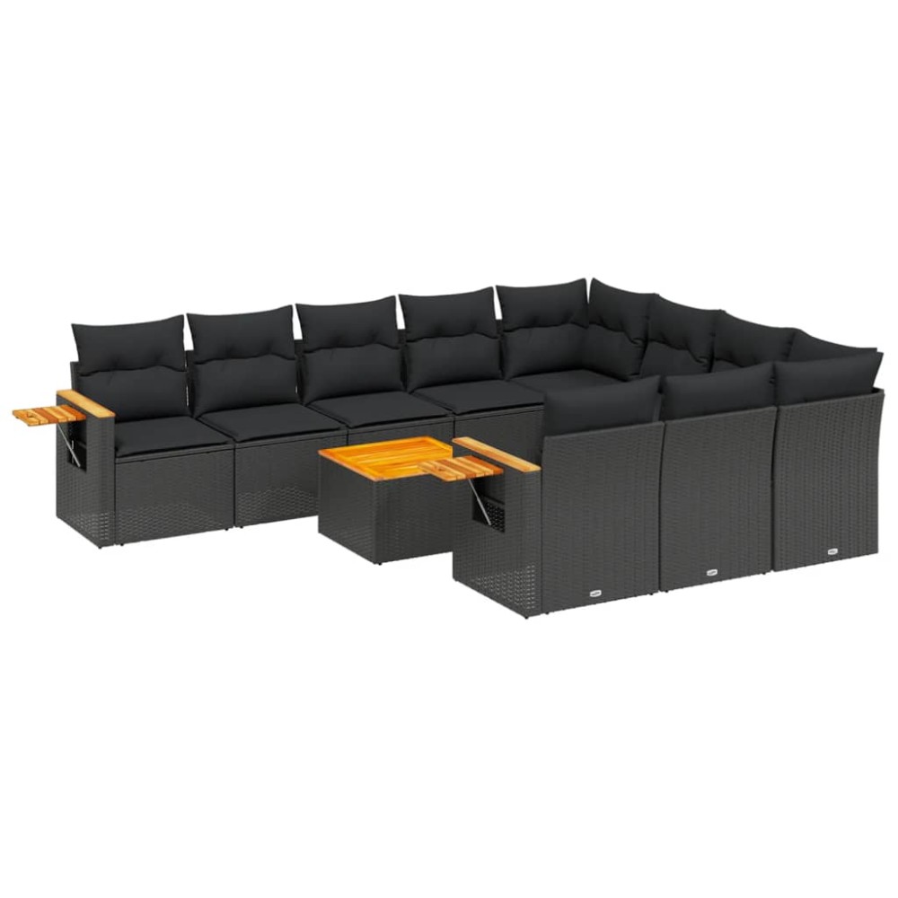 vidaXL Set canapele de grădină cu perne, 11 piese, negru, poliratan