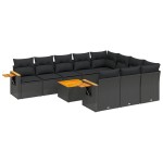 vidaXL Set canapele de grădină cu perne, 11 piese, negru, poliratan