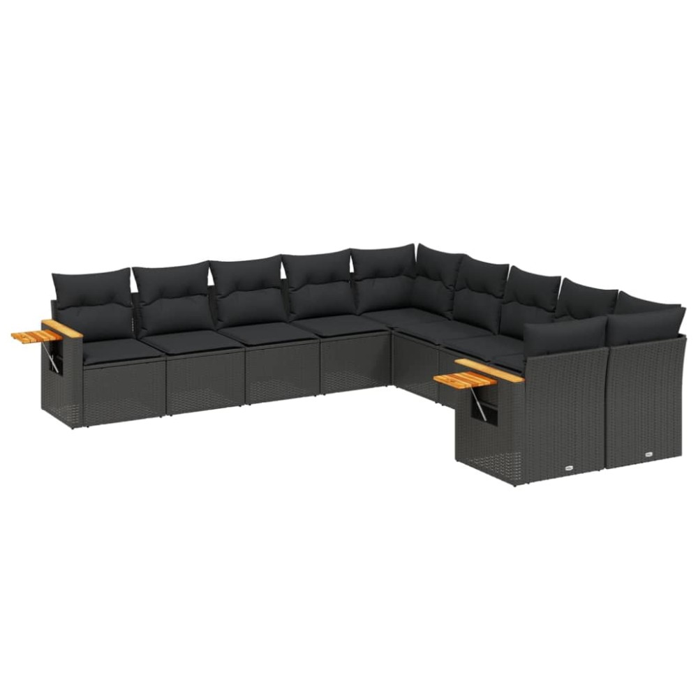 vidaXL Set canapele de grădină cu perne, 10 piese, negru, poliratan