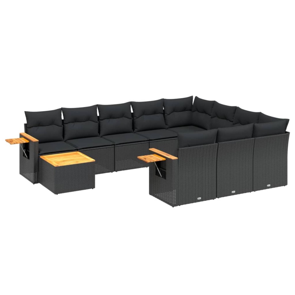 vidaXL Set canapele de grădină cu perne, 11 piese, negru, poliratan