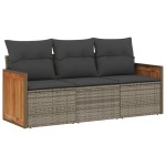 vidaXL Set canapea de grădină cu perne, 3 piese, gri, poliratan