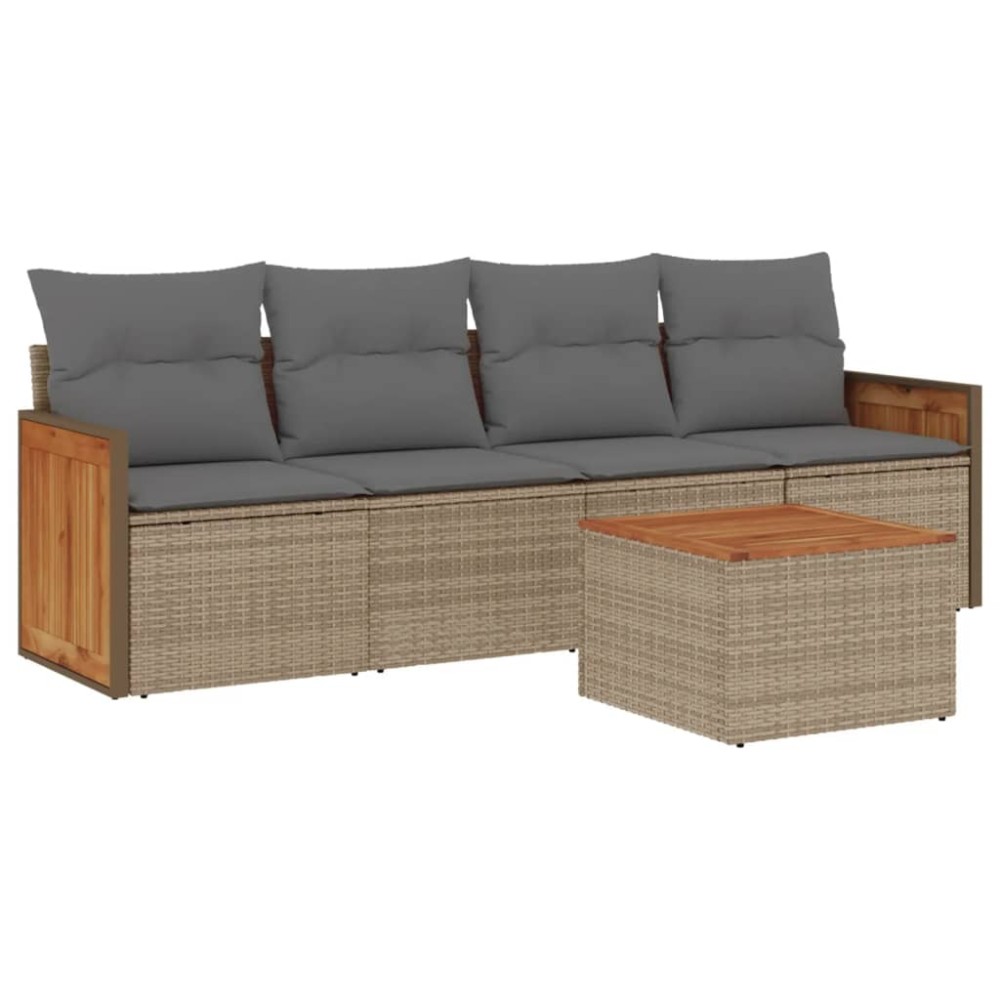 vidaXL Set canapele de grădină cu perne, 5 piese, bej, poliratan