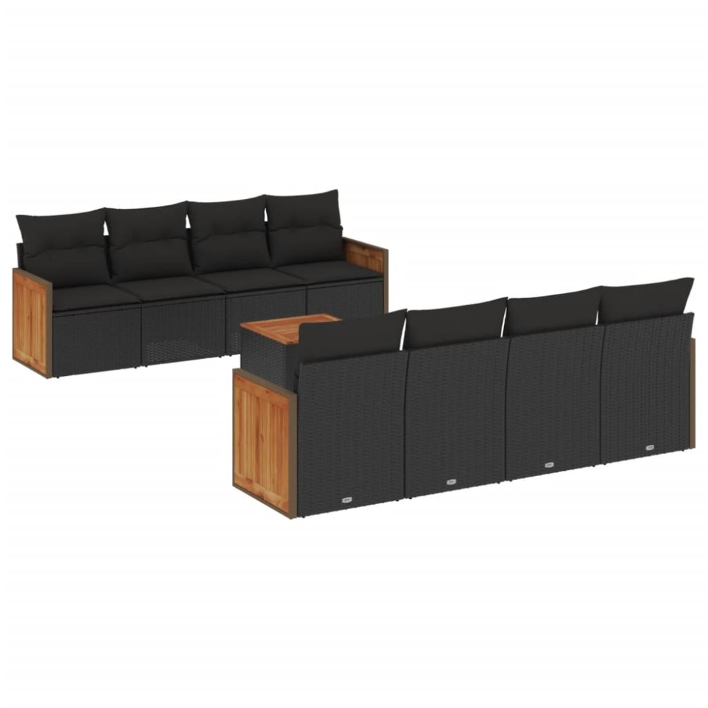 vidaXL Set mobilier de grădină cu perne, 9 piese, negru, poliratan
