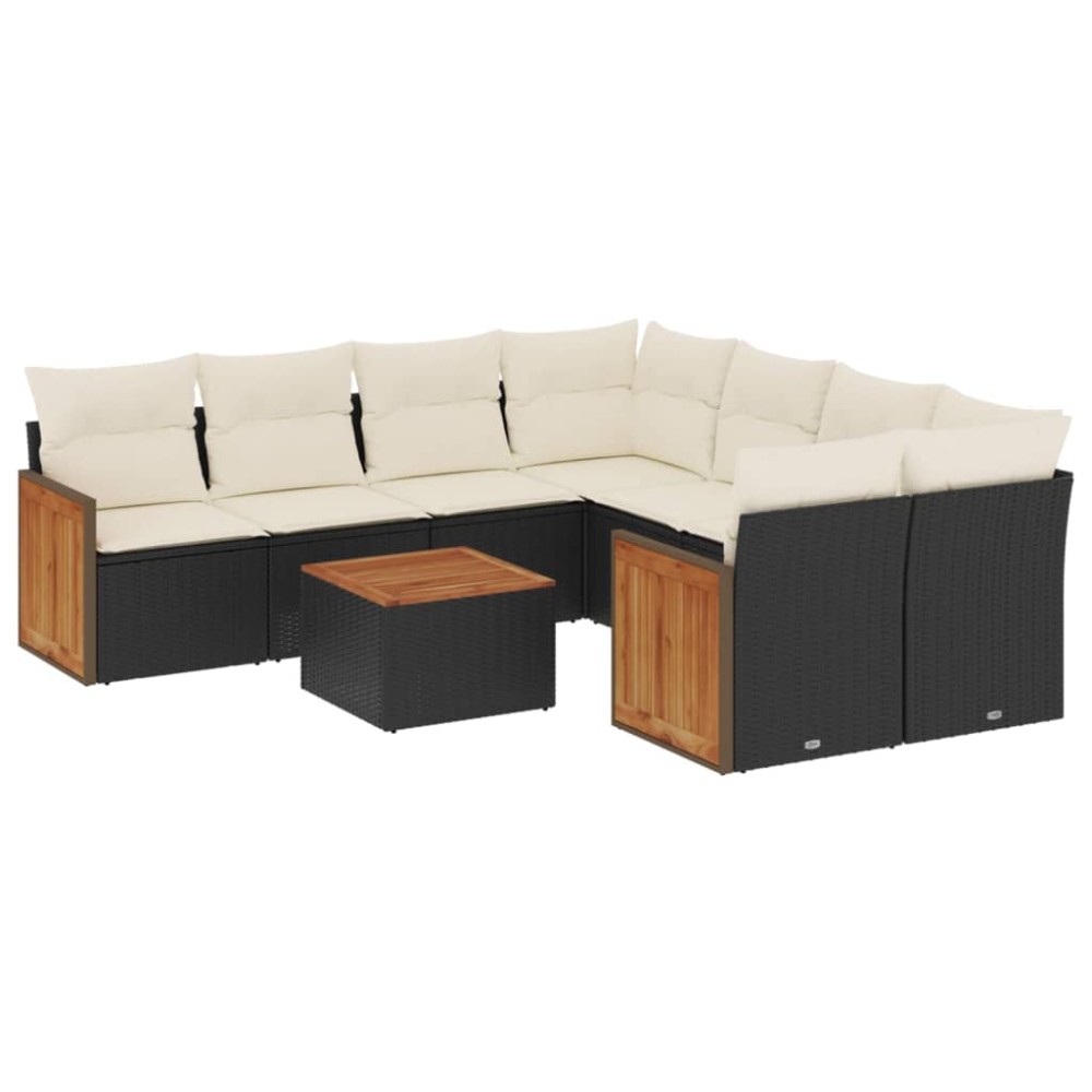 vidaXL Set mobilier de grădină cu perne, 9 piese, negru, poliratan