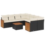 vidaXL Set mobilier de grădină cu perne, 9 piese, negru, poliratan