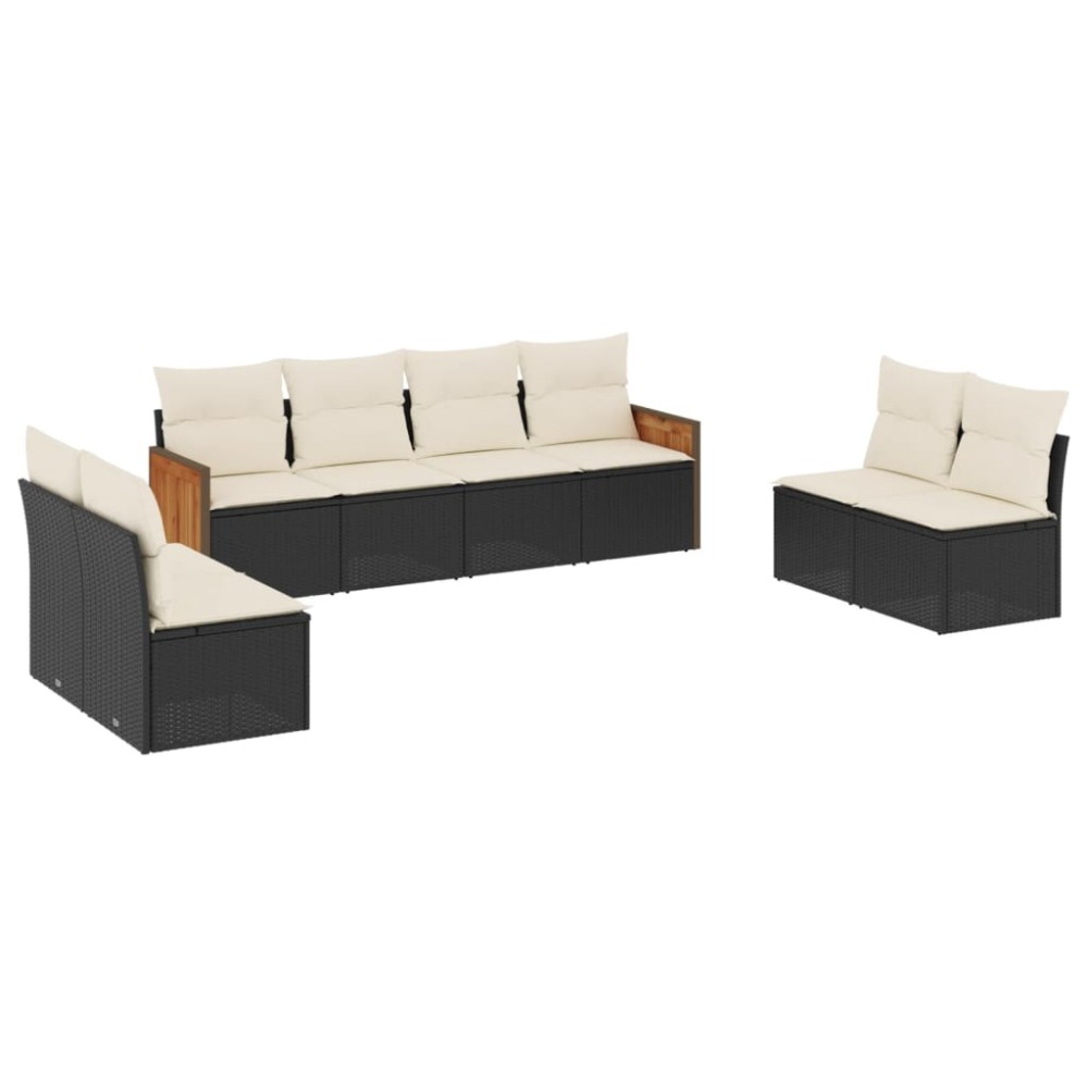 vidaXL Set mobilier de grădină cu perne, 8 piese, negru, poliratan