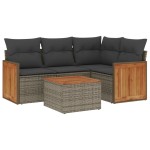 vidaXL Set canapea de grădină cu perne, 5 piese, gri, poliratan vidaXL Set canapea de grădină cu perne, 5 piese, gri, poliratan