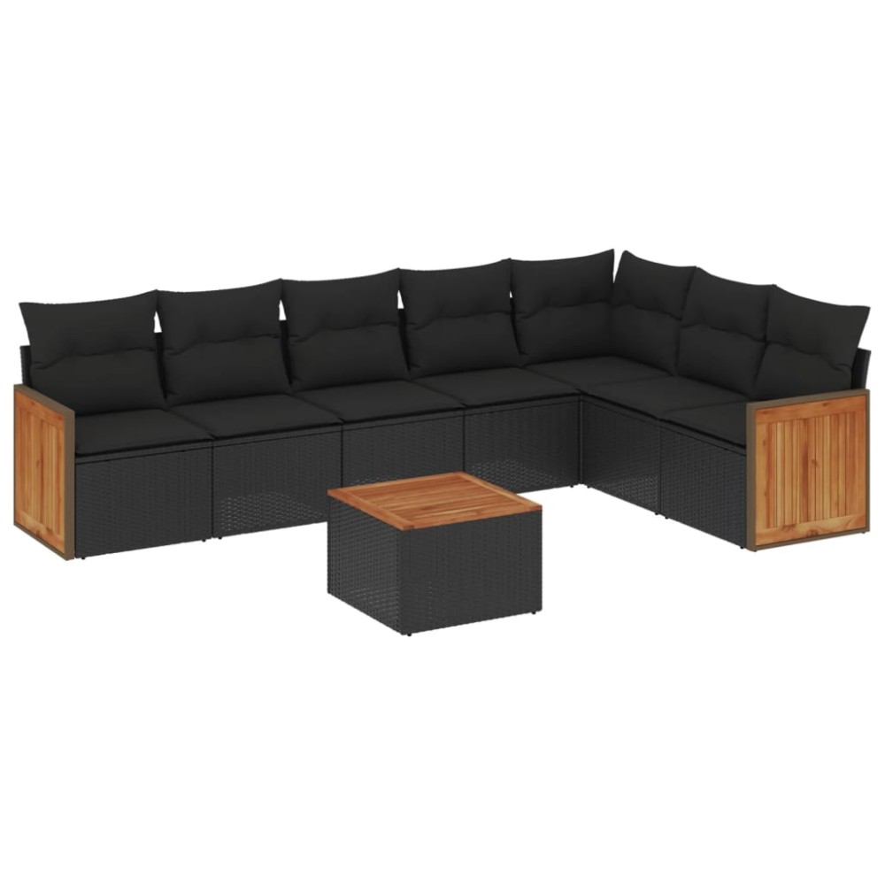 vidaXL Set mobilier de grădină cu perne, 8 piese, negru, poliratan