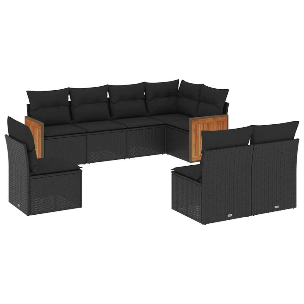vidaXL Set mobilier de grădină cu perne, 8 piese, negru, poliratan