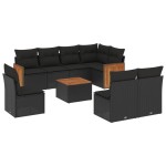 vidaXL Set mobilier de grădină cu perne, 9 piese, negru, poliratan