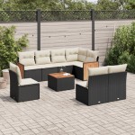 vidaXL Set mobilier de grădină cu perne, 9 piese, negru, poliratan