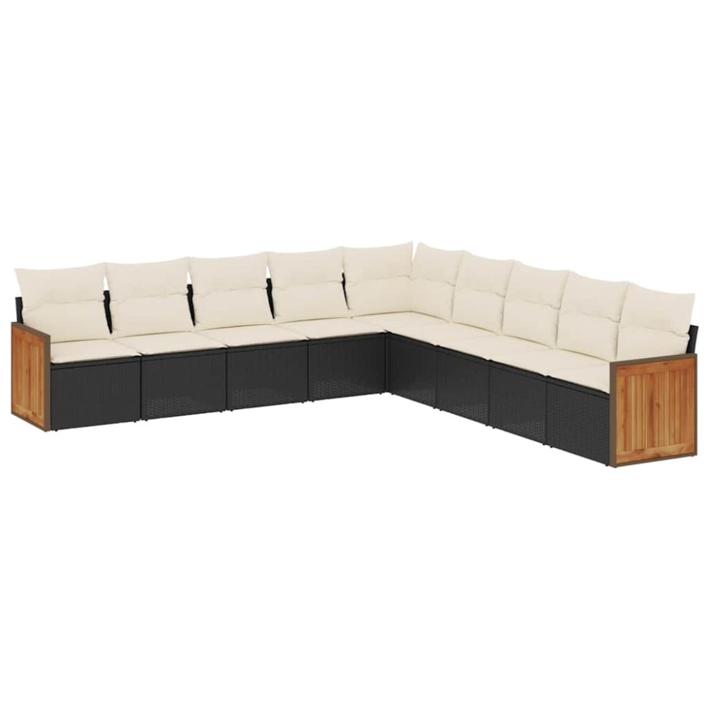vidaXL Set mobilier de grădină cu perne, 9 piese, negru, poliratan