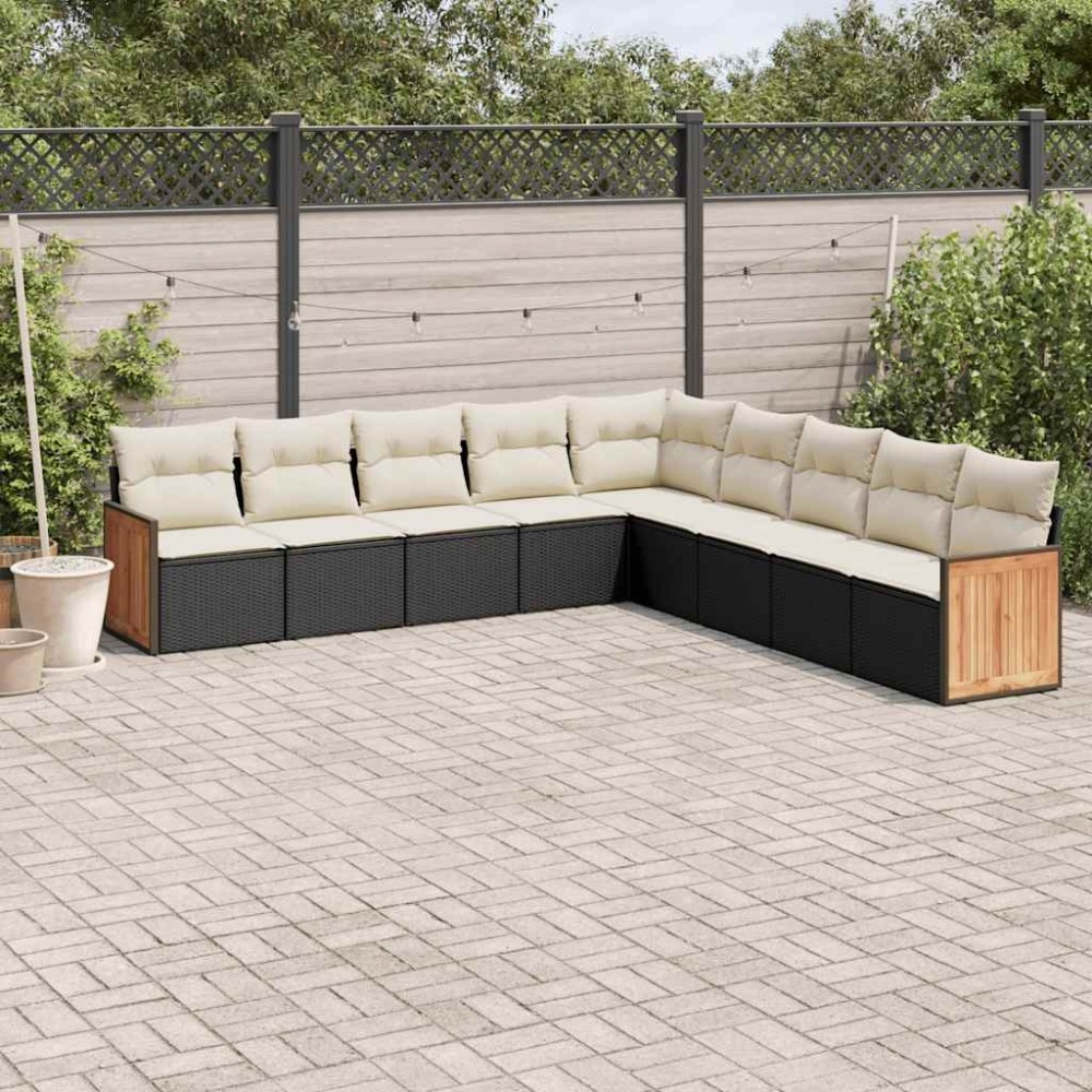 vidaXL Set mobilier de grădină cu perne, 9 piese, negru, poliratan