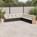 vidaXL Set mobilier de grădină cu perne, 9 piese, negru, poliratan vidaXL Set mobilier de grădină cu perne, 9 piese, negru, poliratan