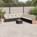 vidaXL Set canapele de grădină cu perne, 10 piese, negru, poliratan vidaXL Set canapele de grădină cu perne, 10 piese, negru, poliratan