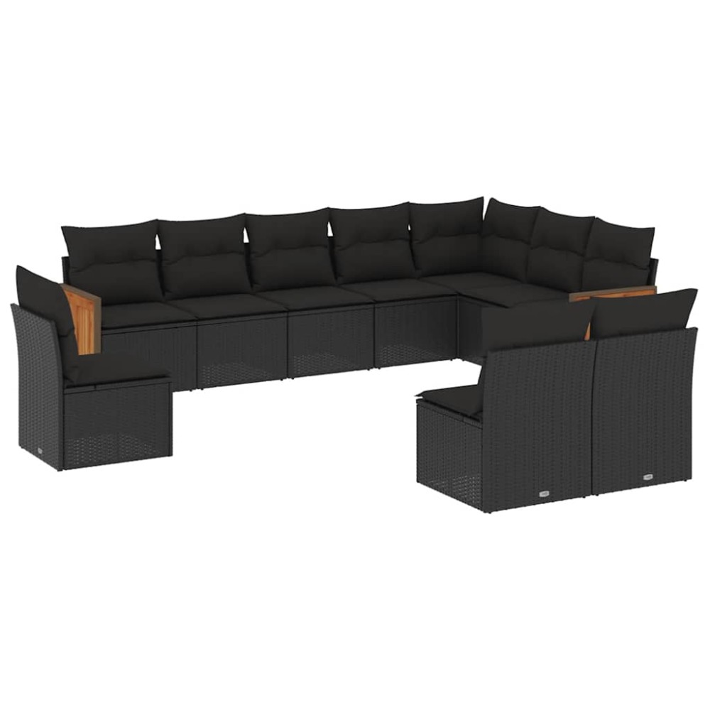 vidaXL Set canapele de grădină cu perne, 10 piese, negru, poliratan
