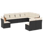 vidaXL Set canapele de grădină cu perne, 10 piese, negru, poliratan