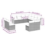 vidaXL Set canapele de grădină cu perne, 11 piese, negru, poliratan