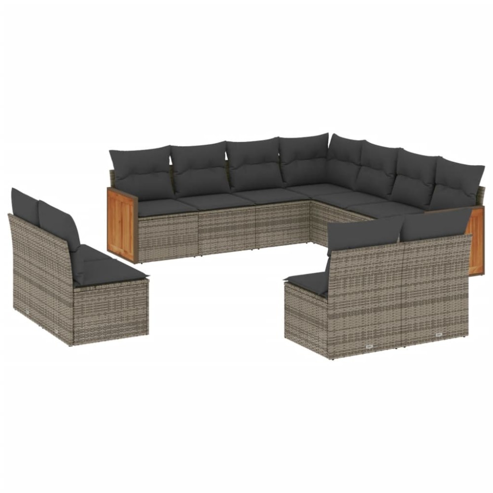 vidaXL Set canapele de grădină cu perne, 11 piese, gri, poliratan