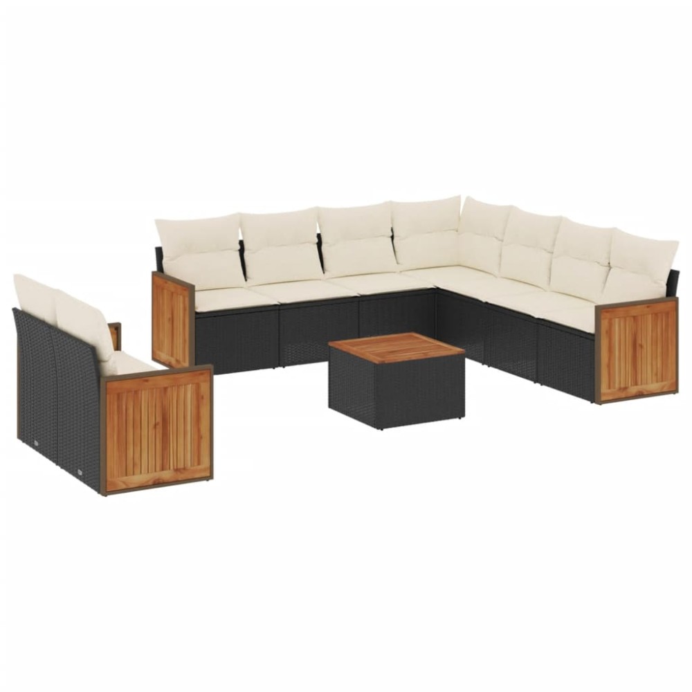 vidaXL Set canapele de grădină cu perne, 10 piese, negru, poliratan