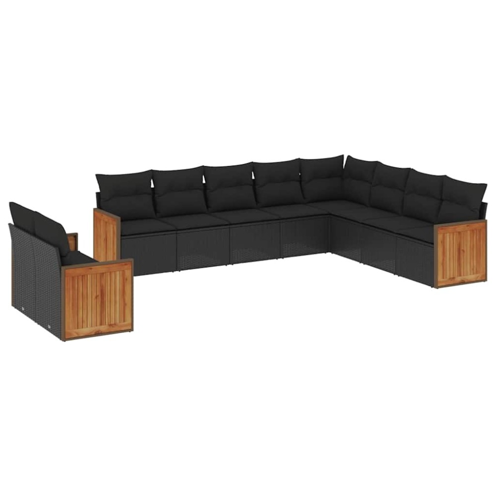 vidaXL Set canapele de grădină cu perne, 10 piese, negru, poliratan
