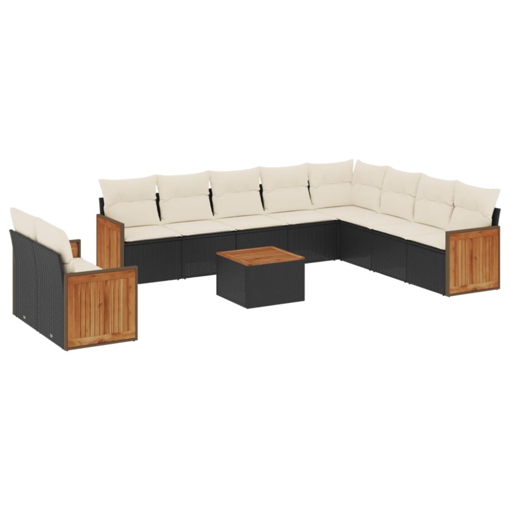 vidaXL Set canapele de grădină cu perne, 11 piese, negru, poliratan