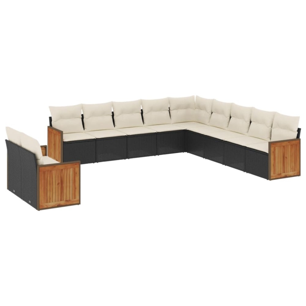 vidaXL Set canapele de grădină cu perne, 11 piese, negru, poliratan