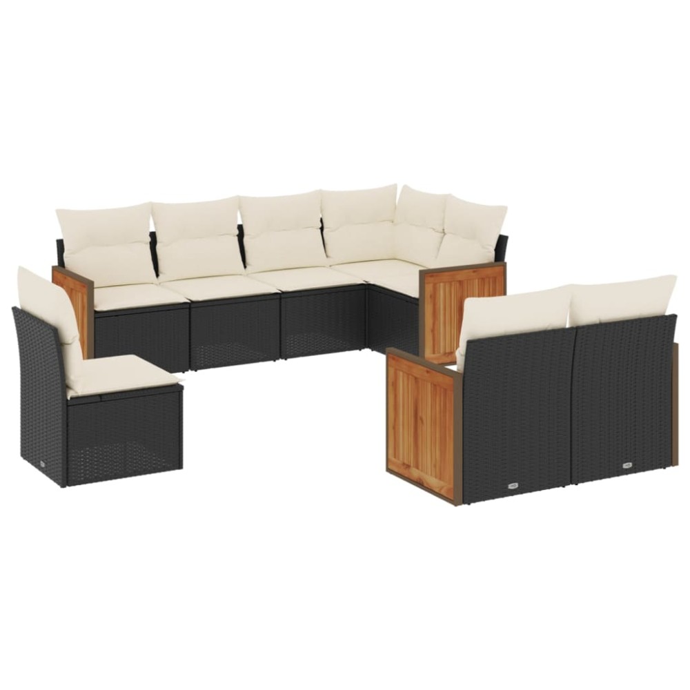 vidaXL Set mobilier de grădină cu perne, 8 piese, negru, poliratan