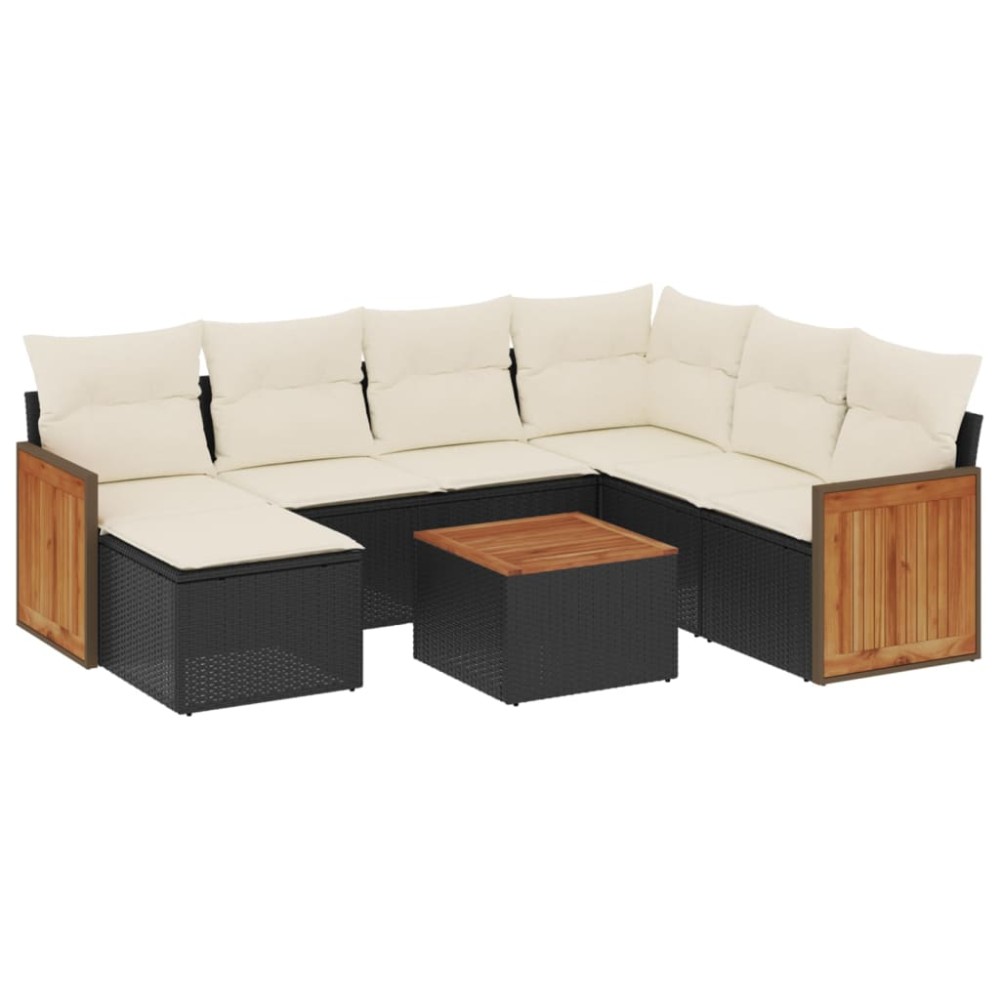 vidaXL Set mobilier de grădină cu perne, 8 piese, negru, poliratan